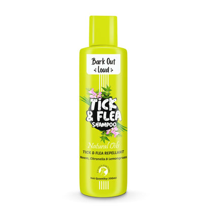 BARK OUT LOUD Tick & Flea Shampoo for Dogs & Cats| Neem & Citronella Kills & Repels Parasites, Lice | Soothes Itching | Fresh Smell Spa-Like Care for Pets (200ml)
