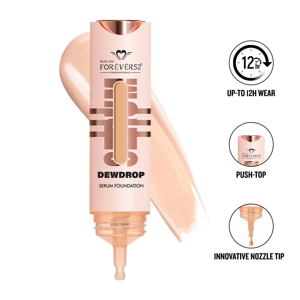 Daily Life Forever52 Dewdrop Serum Hydrating Foundation with Hyaluronic Acid & Kiwi Extract | Lightweight Serum Texture | Satin Finish | 12H Wear (Fair Light-01, 15ml)