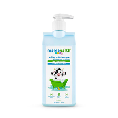 Mamaearth Milky Soft Shampoo For Babies - 400 ml | Infused with Oats, Milk and Calendula | Gently Cleanses Hair, Balances Scalp pH & Makes Hair Soft & Smooth