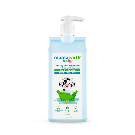 Mamaearth Milky Soft Shampoo For Babies - 400 ml | Infused with Oats, Milk and Calendula | Gently Cleanses Hair, Balances Scalp pH & Makes Hair Soft & Smooth