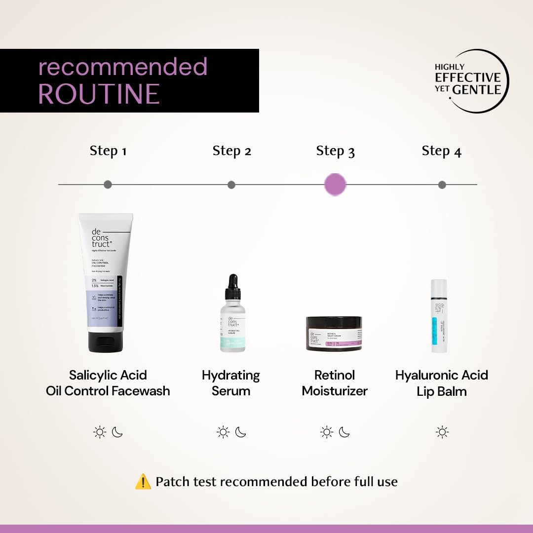 Skincare routine diagram with products and steps on a light background