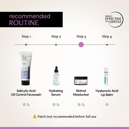 Skincare routine diagram with products and steps on a light background