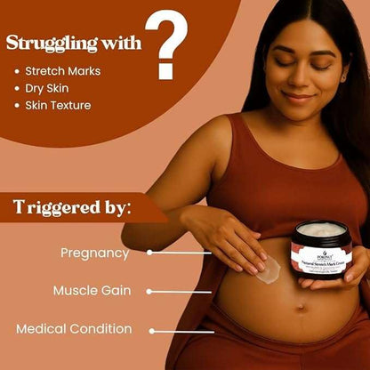 Pokonut Stretch Marks Cream for Women & Men | For Pregnancy, After Delivery & Weight Loss | Fades Old & New Marks on Belly, Thighs & Hips | Hyaluronic Acid + Rosehip Oil | Non-Sticky | 50g