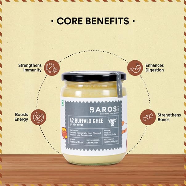 Barosi Premium Buffalo Ghee | Vedic Bilona Method | Churned From Curd | Pure & Natural | Farm Made In Small Batches | Glass Jar Packing