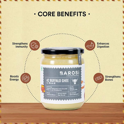Barosi Premium Buffalo Ghee | Vedic Bilona Method | Churned From Curd | Pure & Natural | Farm Made In Small Batches | Glass Jar Packing