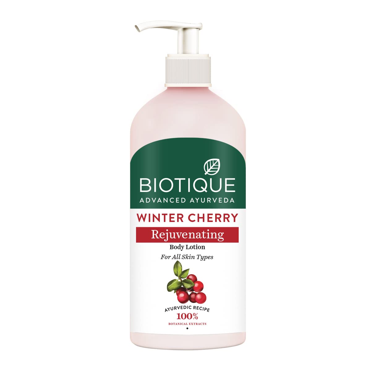 Biotique Winter Cherry Rejuvenating Body Lotion bottle on a white background