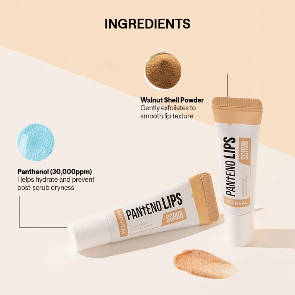 MEDIHEAL Pantenolips Lip Scrub (10ml) Gentle Exfoliating Korean Lip Scrub with Panthenol & Walnut Shell Powder for Dry Flaky Chapped Lips, Smooth Hydrated Lip Care