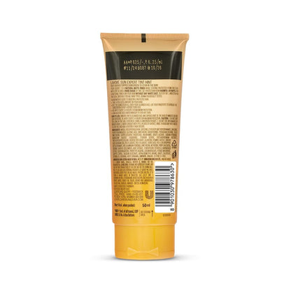 Back view of a yellow tube with text and a barcode on a white background