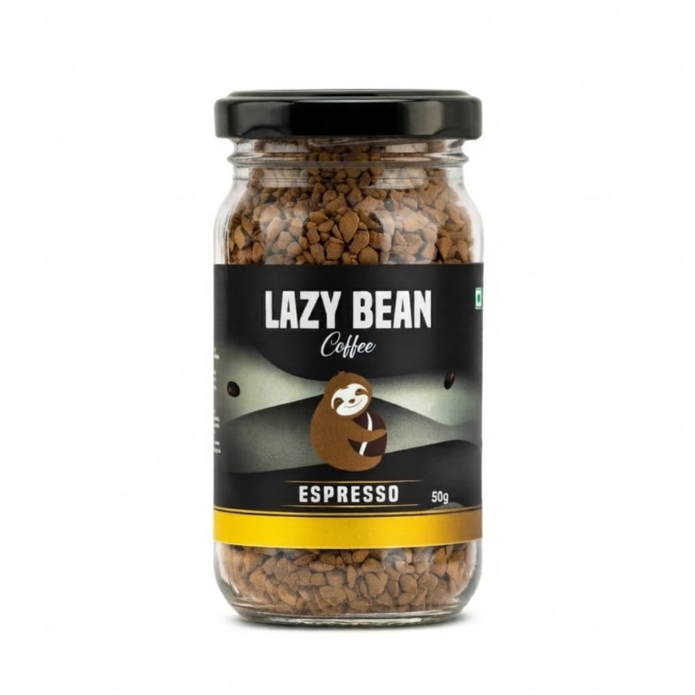 Lazy Bean Espresso Instant Coffee | 100% Arabica Coffee | Medium Roast | Rich & Bold Espresso Style Flavour | Premium Instant Coffee Powder | Strong Aroma | Smooth Full-Bodied Café Style Coffee | 50g
