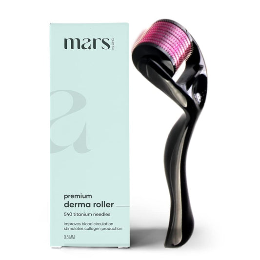 mars by GHC 0.5mm Derma Roller: 540 Titanium Micro Needles for Hair Growth & Beard Care | Minimize Hair Fall, Boost Follicle Stimulation | User-Friendly, Safe & Effective