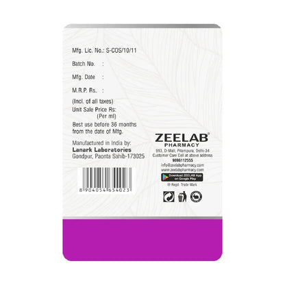 Back label of a product from Zeelab Pharmacy with text and branding.