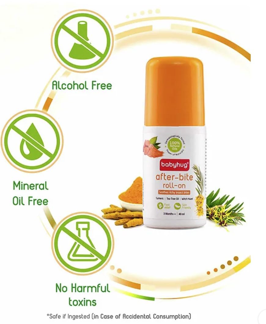 Babyhug After-Bite Roll-On with Turmeric, Tea Tree Oil, Witch Hazel, 40 ml | Alcohol Free | Mineral Oil Free | No Harmful Toxins