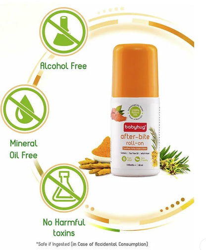 Babyhug After-Bite Roll-On with Turmeric, Tea Tree Oil, Witch Hazel, 40 ml | Alcohol Free | Mineral Oil Free | No Harmful Toxins