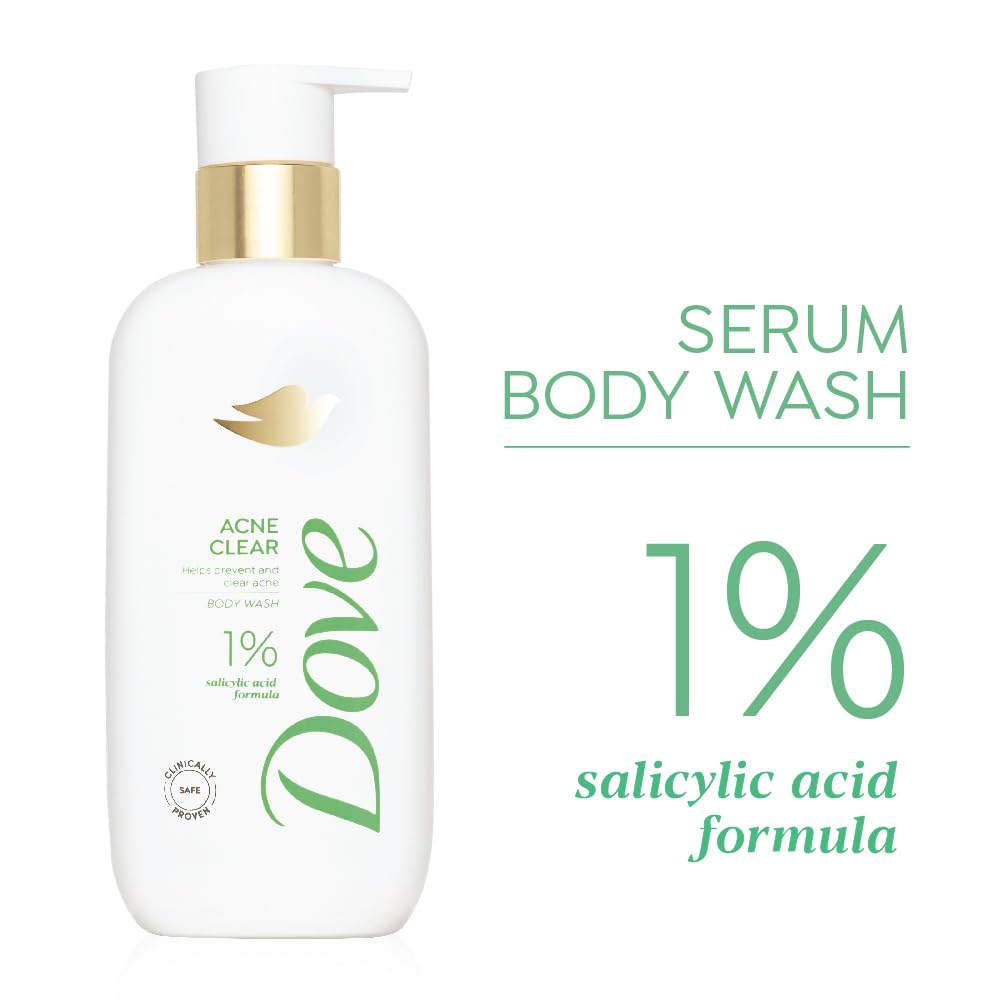 DOVE Acne Clear Serum Body Wash, 300 ml, for Clearer Skin, with 1% Salicylic Acid, Reduces Blemishes and Breakouts, Sulfate-Free, Dermatologist Approved