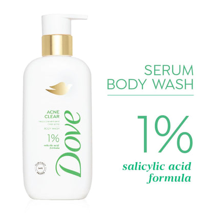DOVE Acne Clear Serum Body Wash, 300 ml, for Clearer Skin, with 1% Salicylic Acid, Reduces Blemishes and Breakouts, Sulfate-Free, Dermatologist Approved