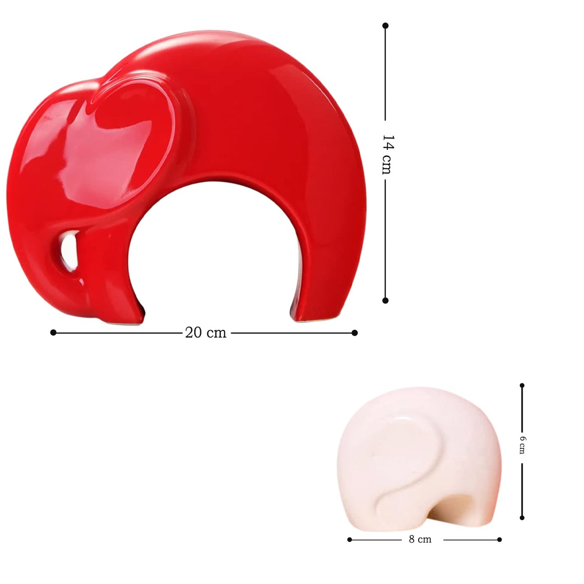 Home Décor Lucky Charm Elephant Mother & Child | Piano Finish Ceramic Figures - (Set of 2 Piece, Red and White)