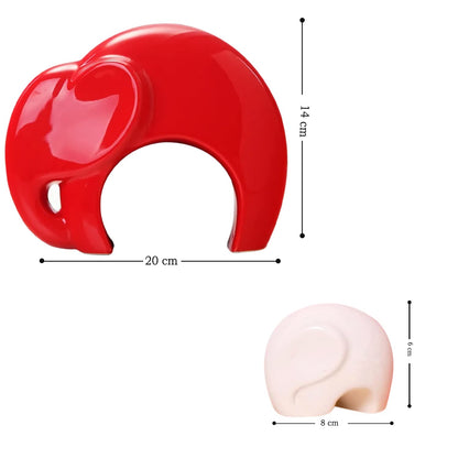 Home Décor Lucky Charm Elephant Mother & Child | Piano Finish Ceramic Figures - (Set of 2 Piece, Red and White)
