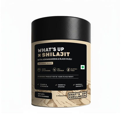 What's Up Wellness Shilajit/Shilajeet Gummies | 200 Mg Resin With Ashwagandha, Black Musli | Improves Strength, Stamina And Overall Immunity| No Added Sugar| Shilajit for Men & Women | 30 Gummies