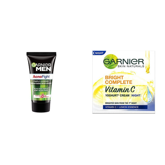 Garnier Men Acno Fight Pimple Clearing Brightening Moisturizer, 45g & Garnier Bright Complete VITAMIN C YOGHURT Night Cream, 40g