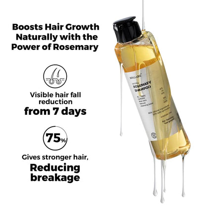 Brillare 20% Rosemary Shampoo with 2% Caffeine for Hair Growth & Hair Fall Control | Reduces Breakage, Retains Moisture & Strengthens Roots
