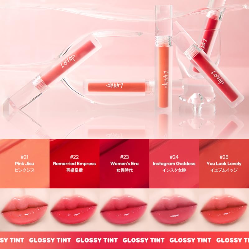 Liphip Glossy Lip Tint (L23 Women’s Era) High Shine Non-Sticky Tint Lip Gloss, Long Lasting Hydrating Lip Stain Gloss Finish, Korean Lip Tint (3g, Rose Red)