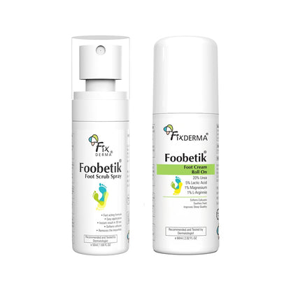 Fixderma Foobetik 30 Sec Pedicure Combo for Dry & Cracked Feet | Foot Scrub Spray + 20% Urea Foot Roll On | Removes Dead Skin & Calluses | Repairs Cracked Heels & Deeply Moisturizes Feet | 110ml