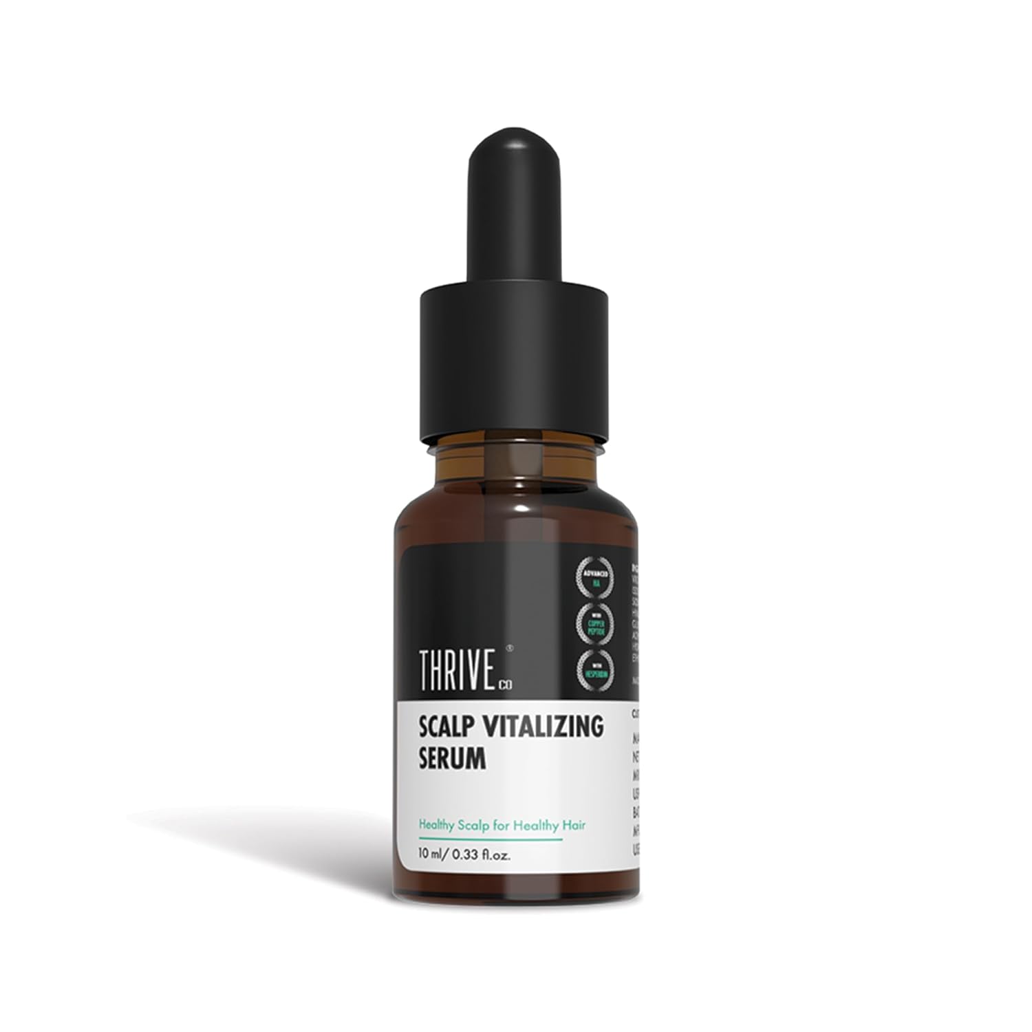 Thrive scalp vitalizing serum bottle with dropper on a white background