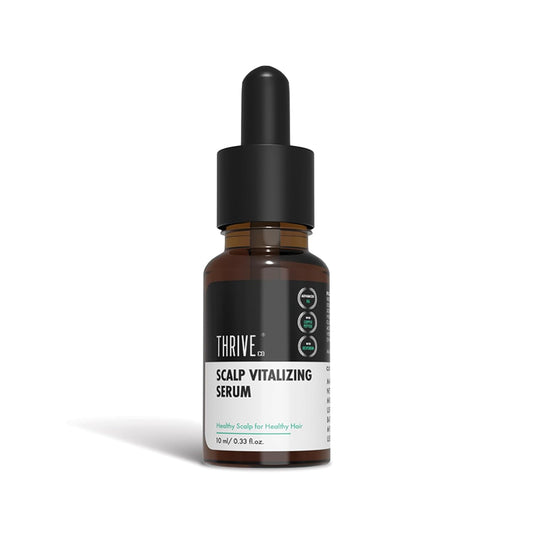 Thrive scalp vitalizing serum bottle with dropper on a white background