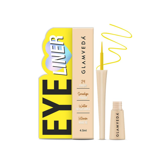 Glamveda Liquid Eye Liner, Yellow, Long Lasting Matte Waterproof Liner - Smudge Proof, Transfer Proof Eye Makeup, Bold, Clean, Smudge-Free Look 24-Hour Long Stay 4.5 ml
