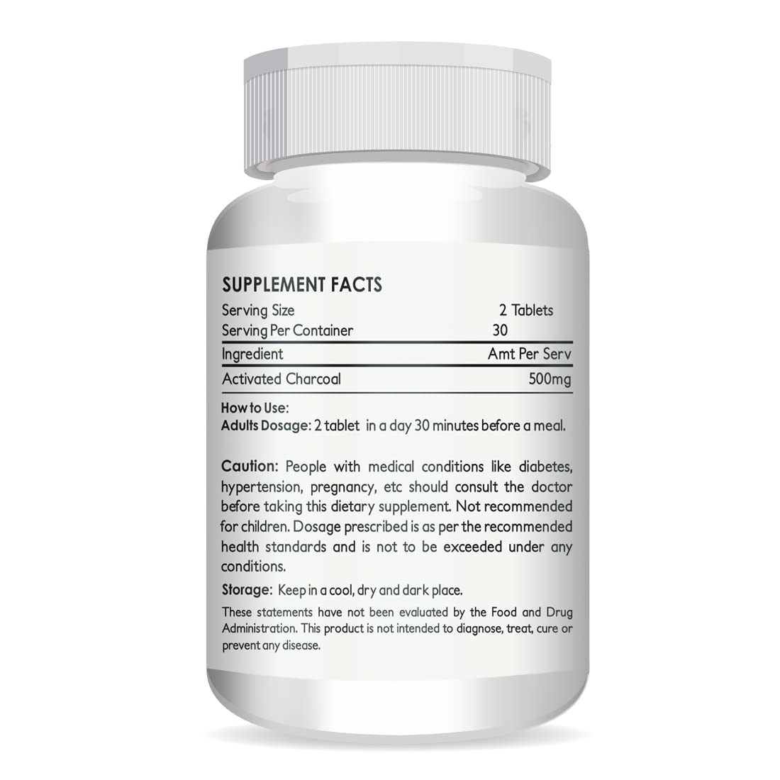 Activated Charcoal - 500Mg (60 Tablets)