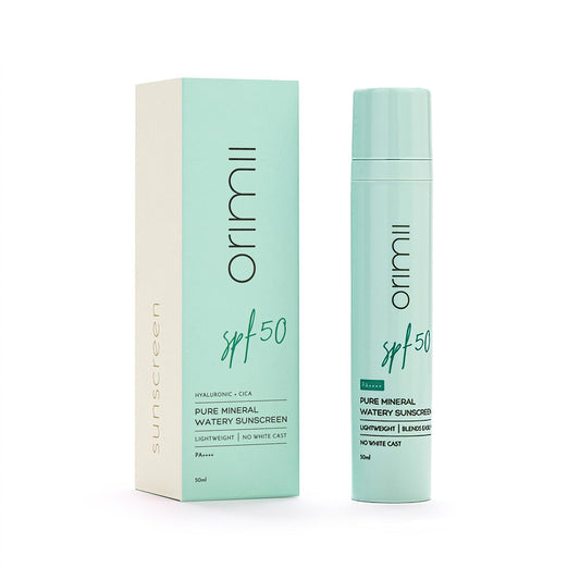Orimii 100% Pure Mineral Fluid Sunscreen SPF 50| Super Lightweight, Zero White Cast & Blends Easily on Skin | With Zinc Oxide & Hyaluronic Acid | Fragrance Free, Non Comedogenic & Pregnancy Safe 50ml