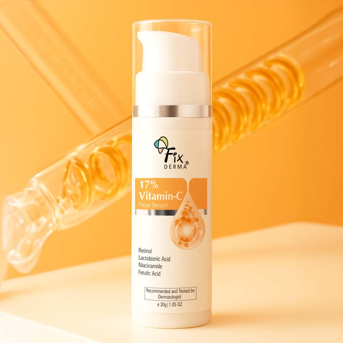 Fixderma 17% Vitamin C Face Serum for Glowing Skin | Retinol Face Serum for Skin Brightening | Anti Aging Night Face Serum with Niacinamide for Women and Men 30gm