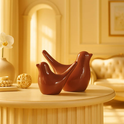 Creative Brown Glossy Ceramic Birds Figurines Home Decorations Accessories Party (Pack of 2, Brown)