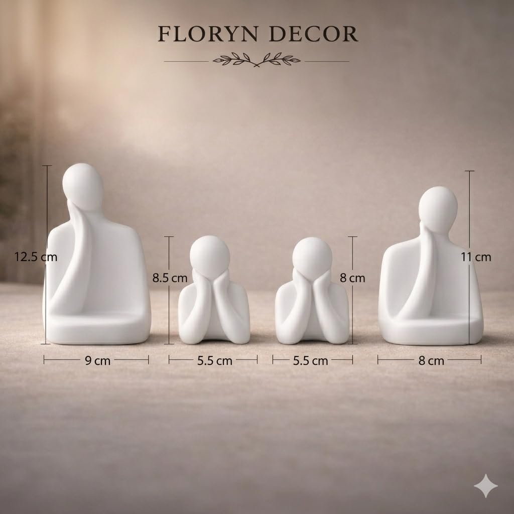 Ceramic Family Statue Set of 4 – Home Decor Items for Living Room, Bedroom, Office & Table Artifact (White)