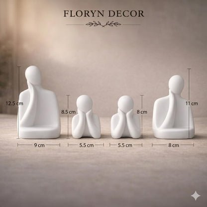 Ceramic Family Statue Set of 4 – Home Decor Items for Living Room, Bedroom, Office & Table Artifact (White)