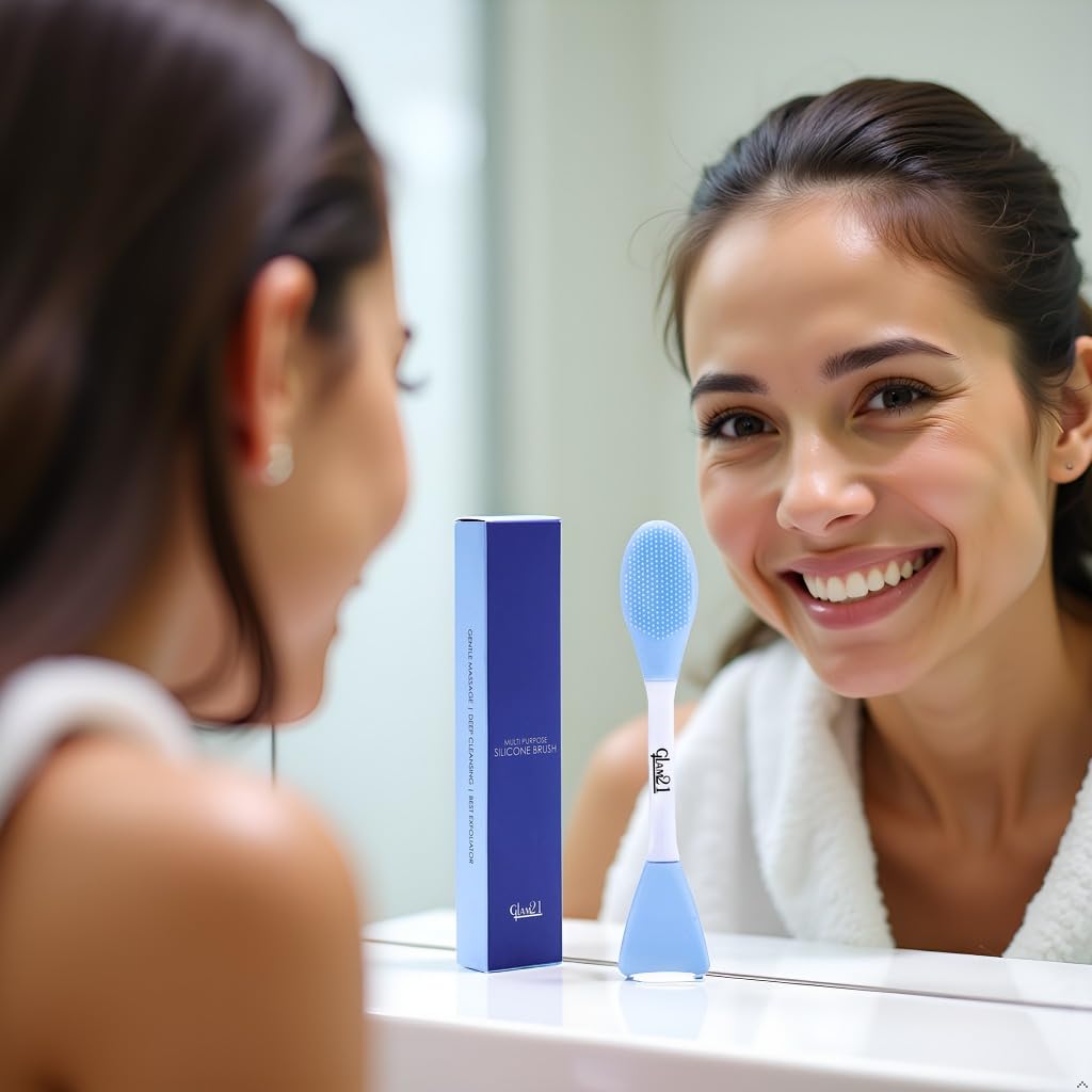Glam21 Multipurpose Silicone Brush | 2in1 Soft Double-sided Deep Cleansing & Skin Massaging | Micro Scrubber to Face, Nose & Lips for Pore Cleansing, Removing Blackhead