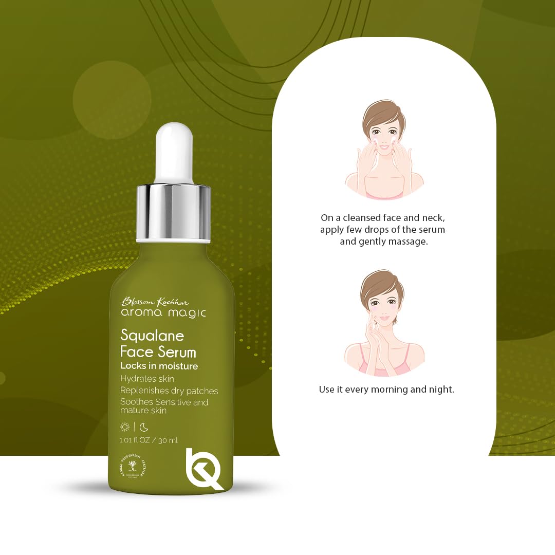 Aroma Magic Squalane Lightweight Face Serum | For Skin Hydration, Provides light Moisturization & Reduces Fine Lines, Restore Dry Patches| 30 ml (Pack of 1)