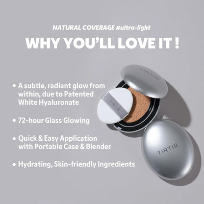 TIRTIR Mask Fit Aura Cushion Foundation, Full coverage, Skin fit, Satin Glow Finish, Korean Cushion Foundation #21C COOL IVORY| 4.5g