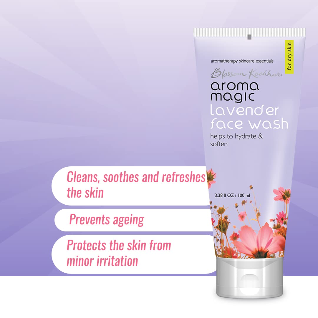 Aroma Magic Lavender Face Wash – Hydrating & Nourishing Cleanser with Rose Oil & Orange Extract for Dry & Sensitive Skin – 100ml
