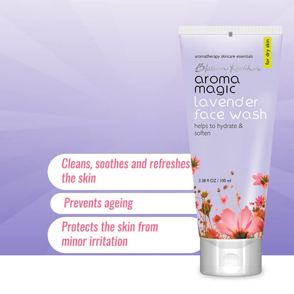 Aroma Magic Lavender Face Wash – Hydrating & Nourishing Cleanser with Rose Oil & Orange Extract for Dry & Sensitive Skin – 100ml