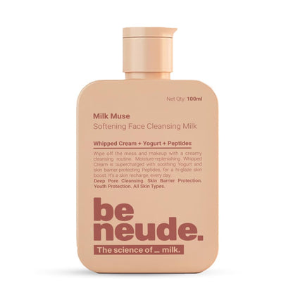 Be Neude Milk Muse Face Cleanser 100 ml with Peptides and Whipped Cream Deep Pore Non Drying Face Wash for Acne Prone and Sensitive Skin Hydrating Cleansing Milk
