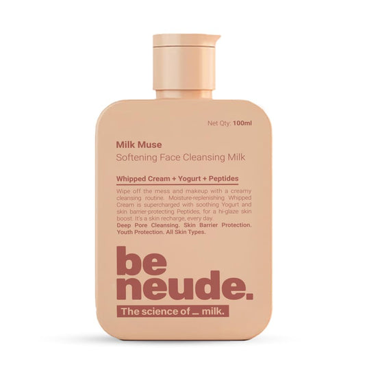 Be Neude Milk Muse Face Cleanser 100 ml with Peptides and Whipped Cream Deep Pore Non Drying Face Wash for Acne Prone and Sensitive Skin Hydrating Cleansing Milk