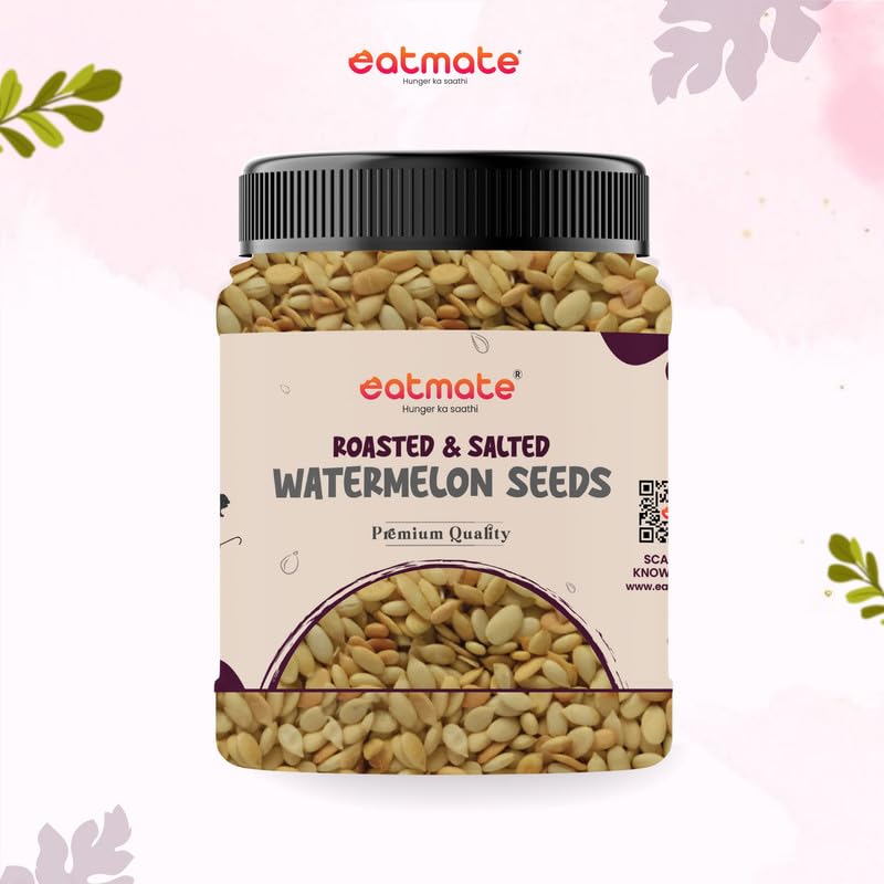 Eatmate Roasted & Salted Watermelon Seeds | High Protein Magaj & Tarbuj Beej | Magnesium, Iron & Potassium Rich Healthy Snack | Natural Vegetarian Seeds for Eating, Baking & Cooking