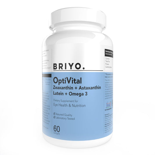 Supplement bottle labeled 'BRIYO. OptiVital' on a white background