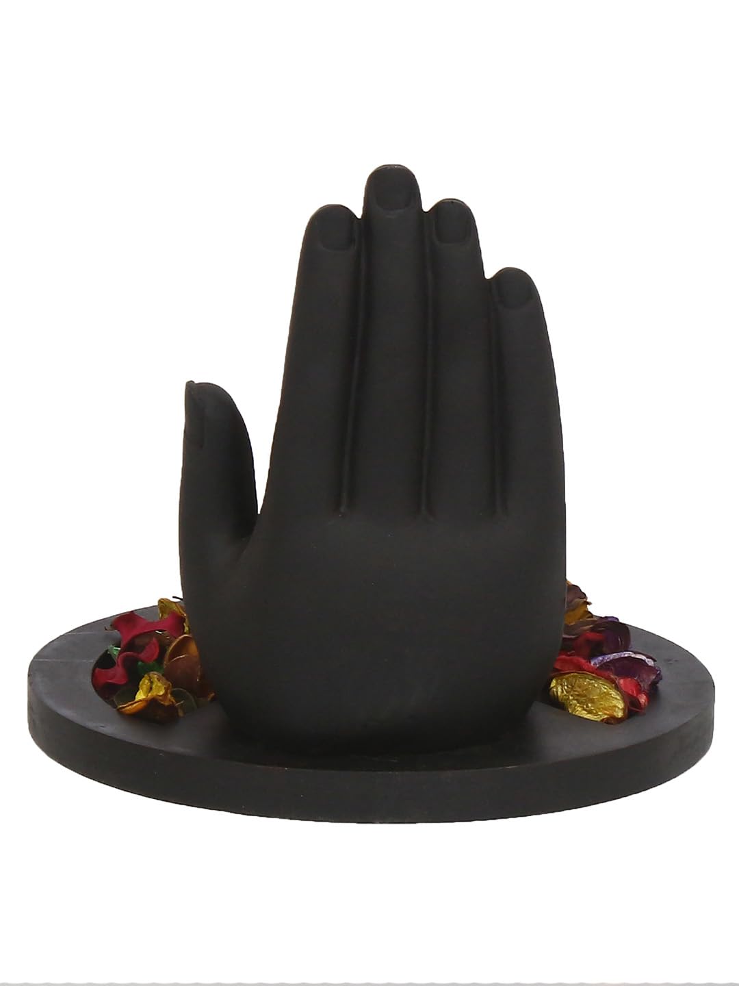 eCraftIndia Black Golden Resin Palm Buddha Statue Potpourri Tea Light Holder| Lord Buddha Statue for Living Room| Gautam Buddha Idol for Home Decor| Showpiece for Diwali Buddha Purnima Housewarming