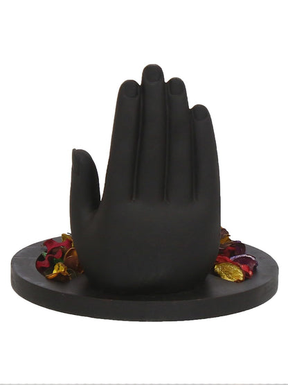 eCraftIndia Black Golden Resin Palm Buddha Statue Potpourri Tea Light Holder| Lord Buddha Statue for Living Room| Gautam Buddha Idol for Home Decor| Showpiece for Diwali Buddha Purnima Housewarming
