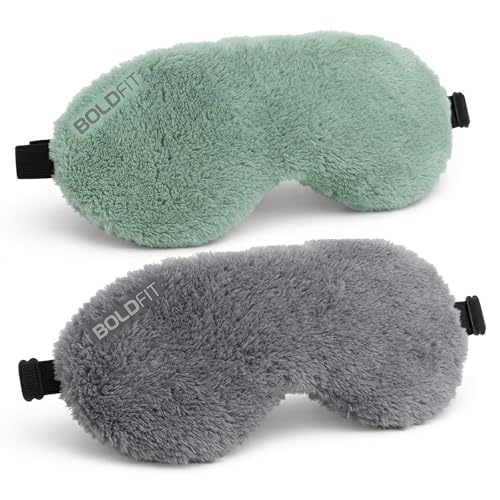 Boldfit Eye Mask for Sleeping with Adjustable Strap Super Soft Sleep Masks Blind Fold for Comfortable Travelling Sleep Mask Pad for Girls Eye Masks Blind Folds for Sleeping - Green Grey (Pack of 2)