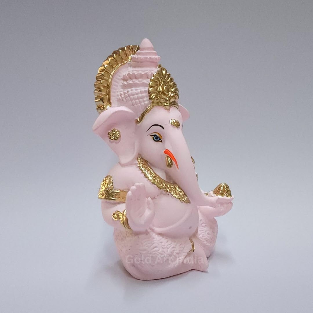 Gold Art India Pink Finish Lord Ganesha Idol for Car Dashboard & Home Decor | Ganpati Murti for Puja Room & Office Desk | Decorative Gift Figurine (3.5 Inches)