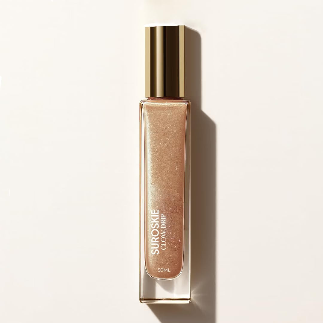 Suroskie Glow Drip 50ml Body Highlighter (Golden Hour, with Brush) | Shimmer for Radiant & Luminous Skin | Non-Greasy & Quick Absorbing | with Superfood Oils & Gold Mica | Body Shimmer for Women