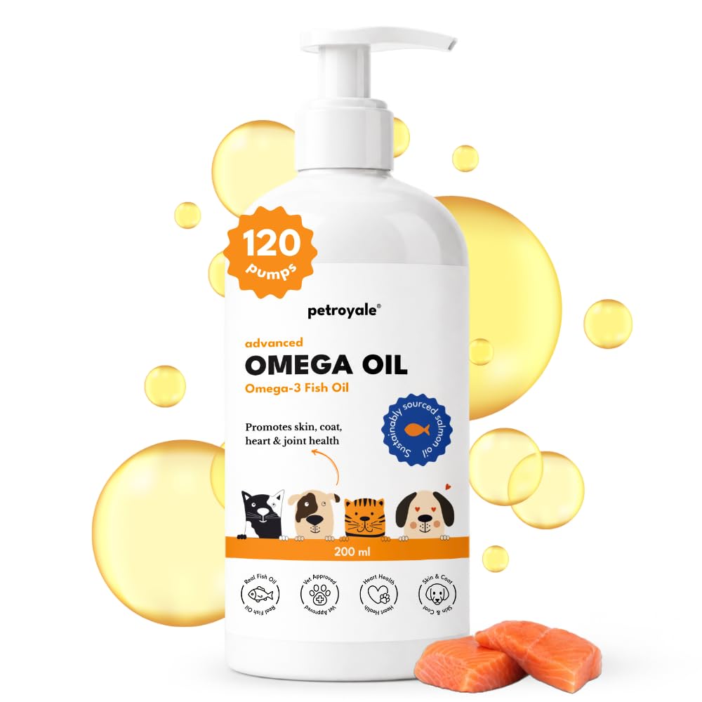 Petroyale Omega 3 Fish Oil for Dogs & Cats - Salmon Fish Oils with Omega 3 6 9 - Supports Skin, Coat, Joints & Immunity- Fish Oil for Dogs & Cats 200ml